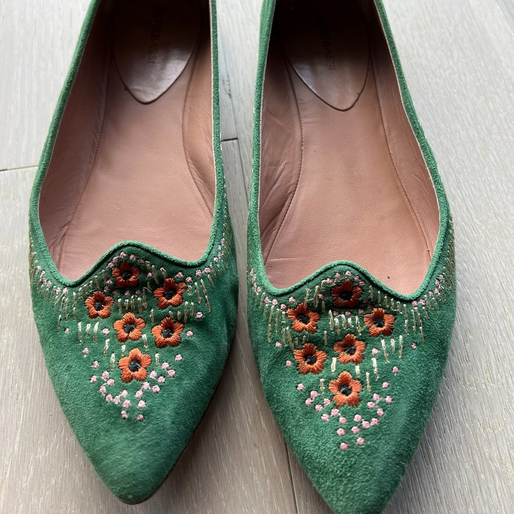Altiebassi green embrodied flats purchased in Milan (size 39 EU, US size 9)